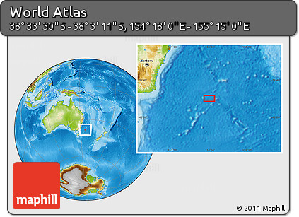 Physical Location Map of the Area around 38° 18' 21" S, 154° 46' 30" E