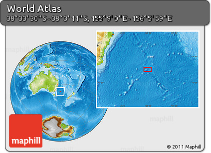 Physical Location Map of the Area around 38° 18' 21" S, 155° 37' 30" E