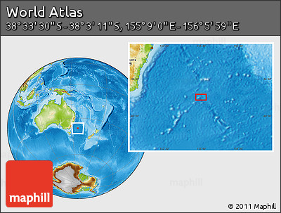 Physical Location Map of the Area around 38° 18' 21" S, 155° 37' 30" E