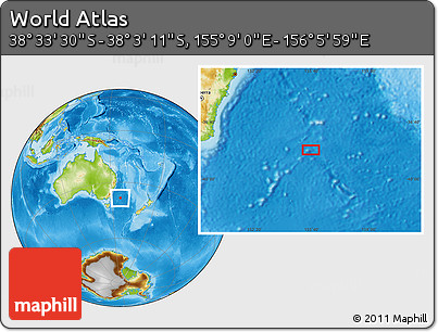 Physical Location Map of the Area around 38° 18' 21" S, 155° 37' 30" E