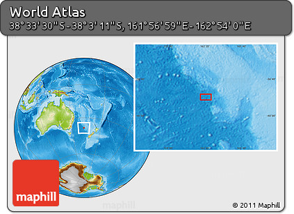 Physical Location Map of the Area around 38° 18' 21" S, 162° 25' 30" E