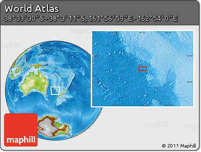 Physical Location Map of the Area around 38° 18' 21" S, 162° 25' 30" E