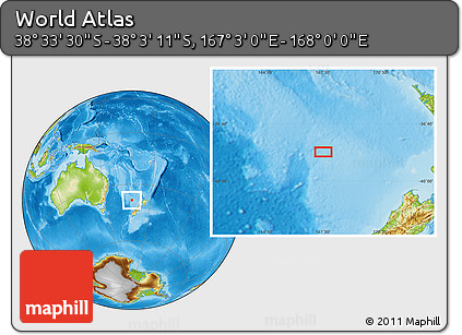 Physical Location Map of the Area around 38° 18' 21" S, 167° 31' 30" E