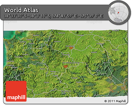 Satellite 3D Map of the Area around 38° 18' 21" S, 175° 10' 30" E