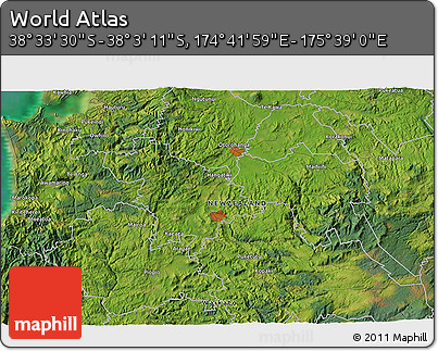 Satellite 3D Map of the Area around 38° 18' 21" S, 175° 10' 30" E