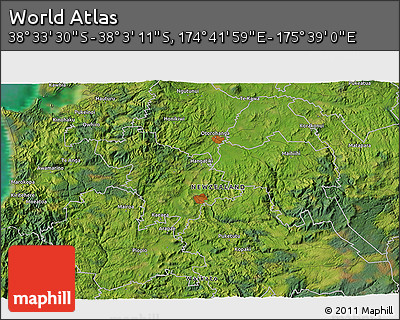 Satellite 3D Map of the Area around 38° 18' 21" S, 175° 10' 30" E