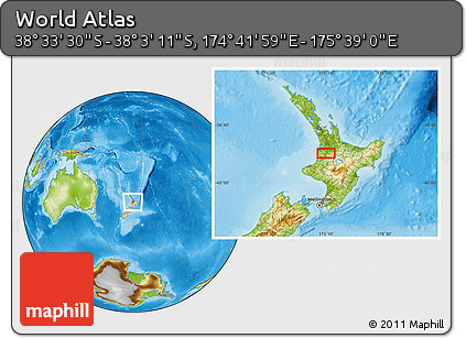 Physical Location Map of the Area around 38° 18' 21" S, 175° 10' 30" E