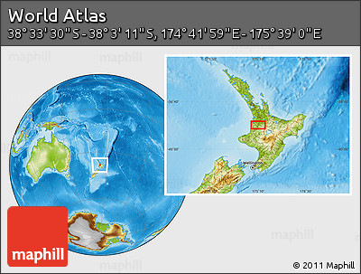 Physical Location Map of the Area around 38° 18' 21" S, 175° 10' 30" E