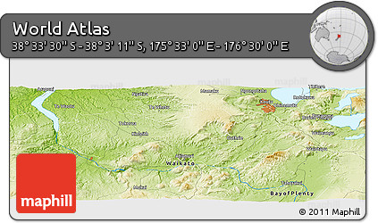 Physical Panoramic Map of the Area around 38° 18' 21" S, 176° 1' 30" E