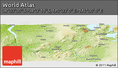 Physical Panoramic Map of the Area around 38° 18' 21" S, 176° 1' 30" E