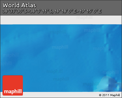 Physical 3D Map of the Area around 38° 18' 21" S, 18° 46' 29" E