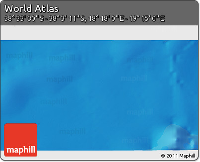 Physical 3D Map of the Area around 38° 18' 21" S, 18° 46' 29" E
