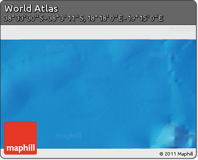 Shaded Relief 3D Map of the Area around 38° 18' 21" S, 18° 46' 29" E