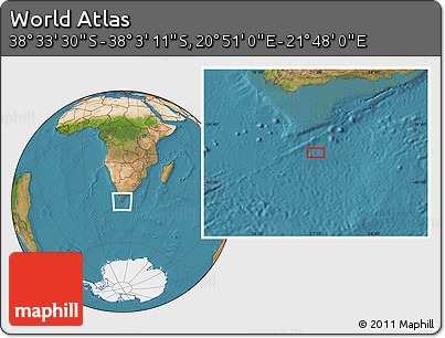 Satellite Location Map of the Area around 38° 18' 21" S, 21° 19' 30" E