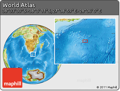 Physical Location Map of the Area around 38° 18' 21" S, 28° 7' 30" E