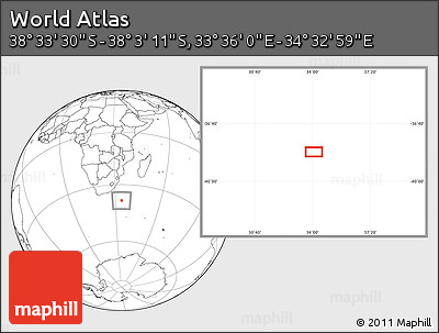 Blank Location Map of the Area around 38° 18' 21" S, 34° 4' 30" E