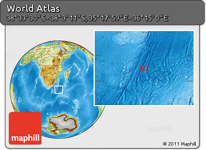 Physical Location Map of the Area around 38° 18' 21" S, 35° 46' 29" E
