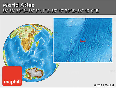 Physical Location Map of the Area around 38° 18' 21" S, 35° 46' 29" E