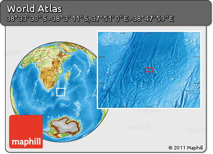 Physical Location Map of the Area around 38° 18' 21" S, 38° 19' 30" E