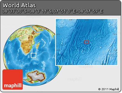 Physical Location Map of the Area around 38° 18' 21" S, 38° 19' 30" E