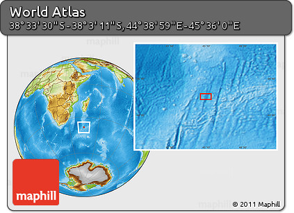 Physical Location Map of the Area around 38° 18' 21" S, 45° 7' 30" E