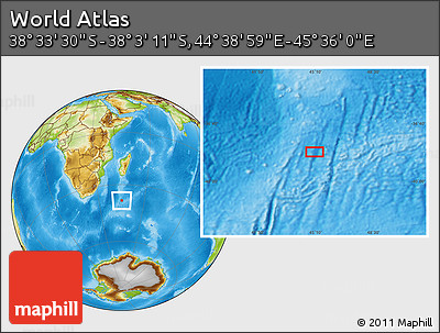 Physical Location Map of the Area around 38° 18' 21" S, 45° 7' 30" E