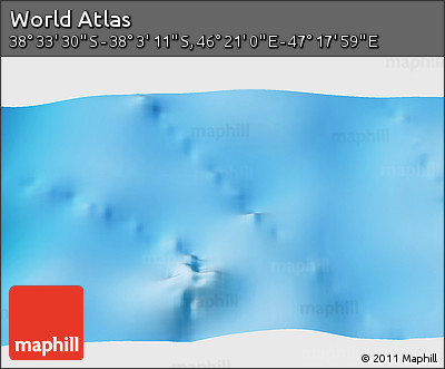 Physical 3D Map of the Area around 38° 18' 21" S, 46° 49' 30" E