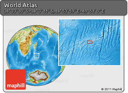 Physical Location Map of the Area around 38° 18' 21" S, 49° 22' 30" E