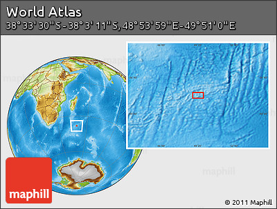 Physical Location Map of the Area around 38° 18' 21" S, 49° 22' 30" E