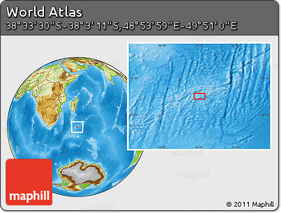 Physical Location Map of the Area around 38° 18' 21" S, 49° 22' 30" E
