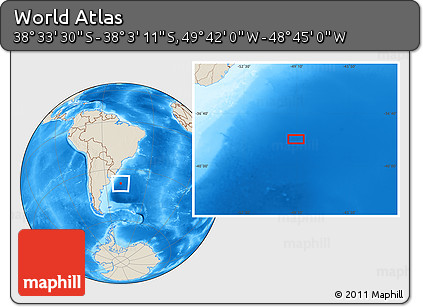 Shaded Relief Location Map of the Area around 38° 18' 21" S, 49° 13' 30" W