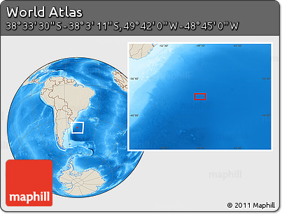 Shaded Relief Location Map of the Area around 38° 18' 21" S, 49° 13' 30" W