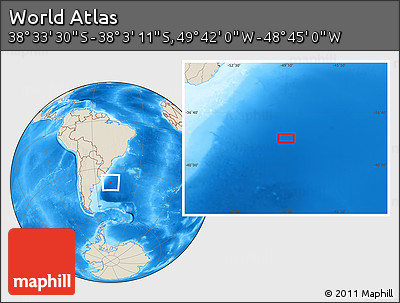 Shaded Relief Location Map of the Area around 38° 18' 21" S, 49° 13' 30" W