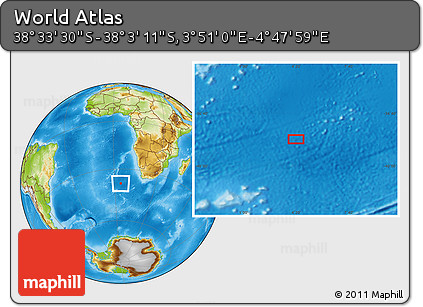 Physical Location Map of the Area around 38° 18' 21" S, 4° 19' 30" E
