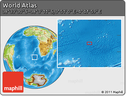 Physical Location Map of the Area around 38° 18' 21" S, 4° 19' 30" E
