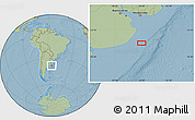 Savanna Style Location Map of the area around 38° 18' 21" S, 56° 1' 29" W, hill shading