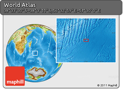 Physical Location Map of the Area around 38° 18' 21" S, 57° 1' 29" E