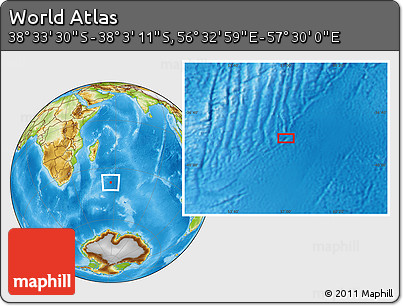 Physical Location Map of the Area around 38° 18' 21" S, 57° 1' 29" E