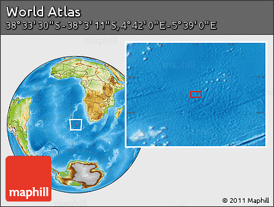 Physical Location Map of the Area around 38° 18' 21" S, 5° 10' 30" E