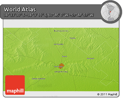 Physical 3D Map of the Area around 38° 18' 21" S, 60° 16' 29" W