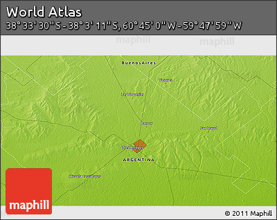 Physical 3D Map of the Area around 38° 18' 21" S, 60° 16' 29" W