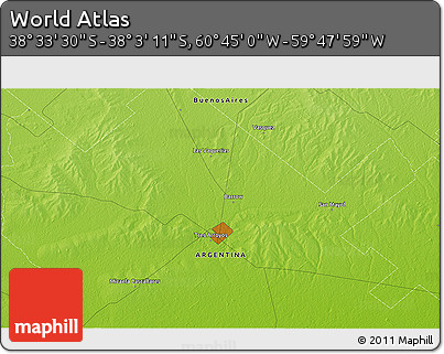 Physical 3D Map of the Area around 38° 18' 21" S, 60° 16' 29" W