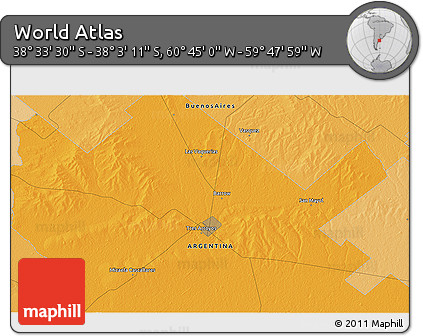 Political 3D Map of the Area around 38° 18' 21" S, 60° 16' 29" W