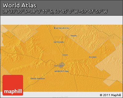 Political 3D Map of the Area around 38° 18' 21" S, 60° 16' 29" W