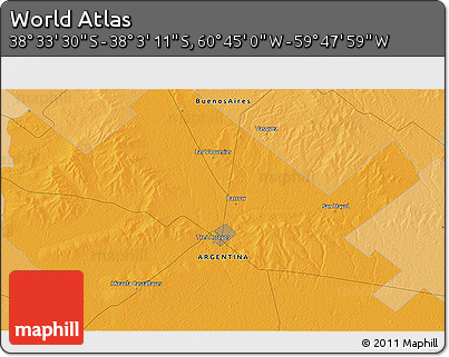 Political 3D Map of the Area around 38° 18' 21" S, 60° 16' 29" W