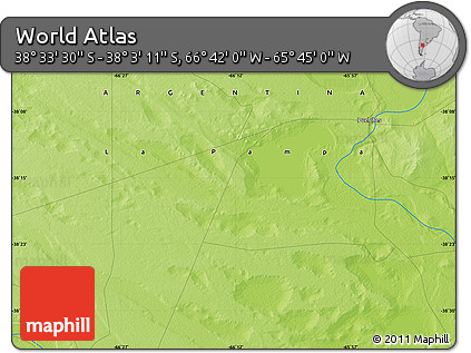 Physical Map of the Area around 38° 18' 21" S, 66° 13' 29" W