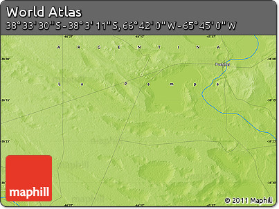 Physical Map of the Area around 38° 18' 21" S, 66° 13' 29" W