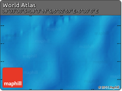 Physical Map of the Area around 38° 18' 21" S, 6° 1' 30" E