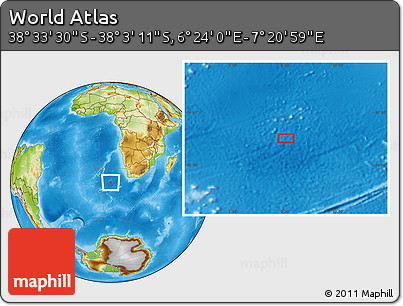 Physical Location Map of the Area around 38° 18' 21" S, 6° 52' 30" E