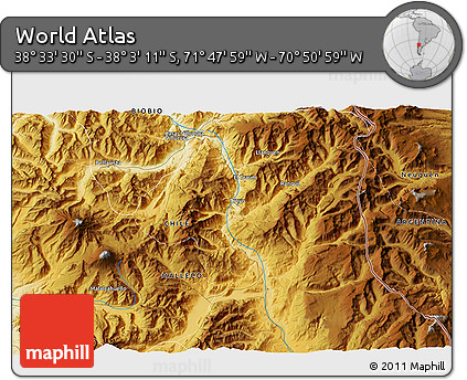 Physical 3D Map of the Area around 38° 18' 21" S, 71° 19' 29" W